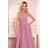 362-1 JUSTINE Langes Kleid mit Ausschnitt und Krawatte - Puderrosa mit Glitzer -   Rose alte Rose -   S