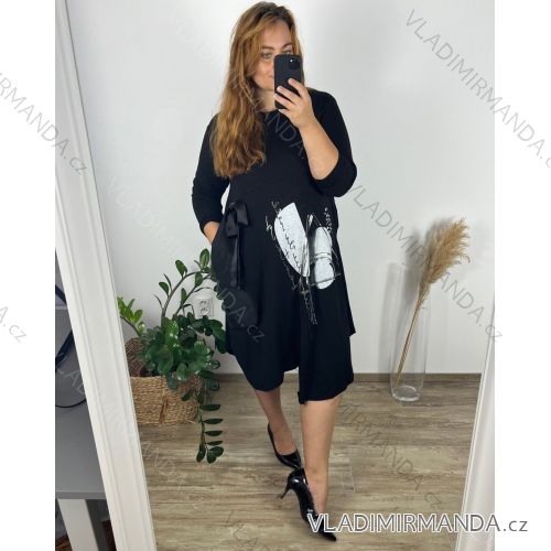 Shirt verlängert 3/4 Langarm Damen (L/XL/2XL ONE SIZE) ITALIAN FASHION IM424GORA 50/52 schwarz