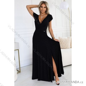 411-12 CRYSTAL langes schimmerndes Kleid mit Ausschnitt - schwarz