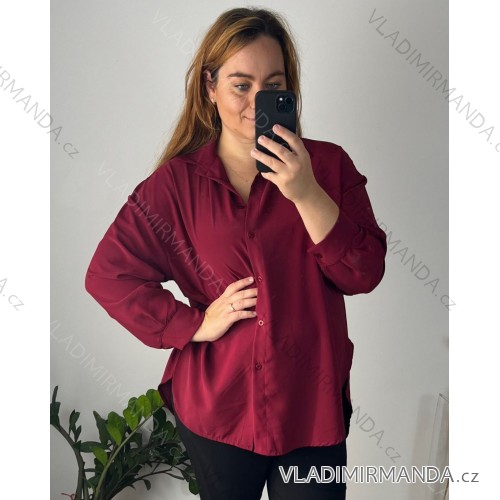 Damen-Set aus langen Hosen und Langarmhemd in Übergröße (L/XL/2XL Einheitsgröße) POLISH FASHION IMWT23BELLA 50/52 Wein