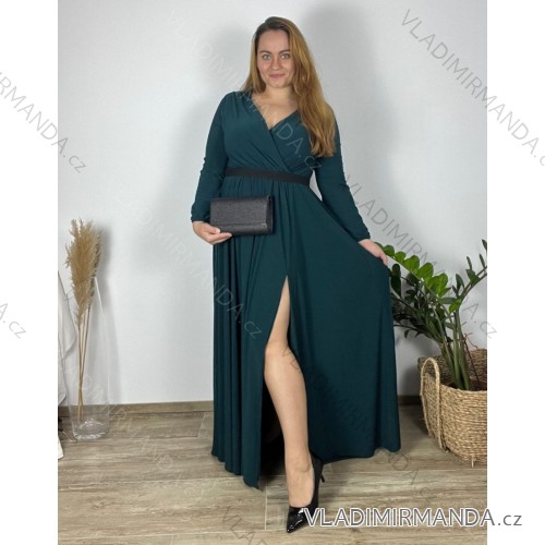 Langes, elegantes Damenkleid mit breiten Trägern (SL) FRENCH FASHION FMPEL23VELVET (div)(p)XXS(/p)(/div) dunkles Petroleum