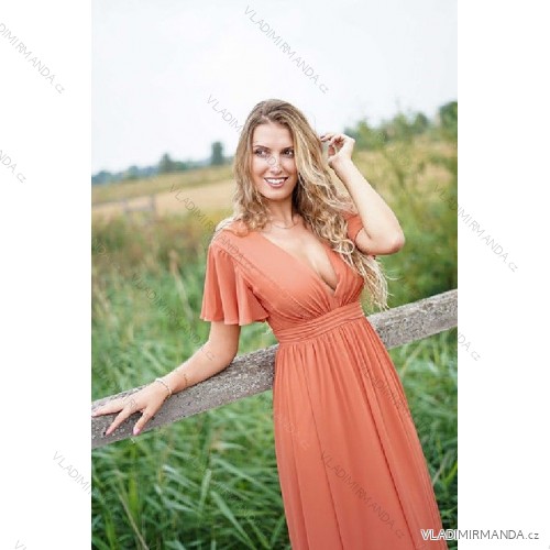 Kleid Lang Elegant Party Kurzarm Damen Übergröße (42-48) FRENCH FASHION FMPEL23TACHAQS oranžová S