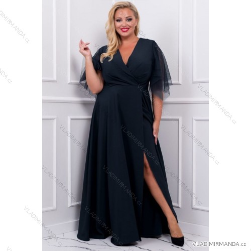 Damen Plus Size (42-46) langes elegantes ärmelloses Partykleid POLISH FASHION PMLBC23265-10 schwarz 50