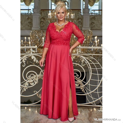 Damen Plus Size (42-46) langes elegantes ärmelloses Partykleid POLISH FASHION PMLBC23265-10 růžová fuchsiová 44