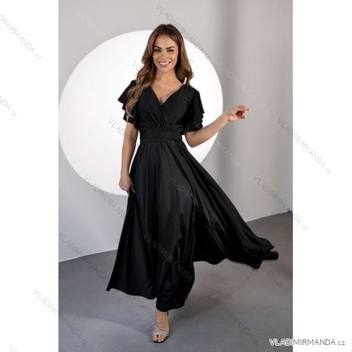 Langes formelles Kurzarmkleid für Damen (36-54) POLISH FASHION PMLMR23ALICE schwarz 50