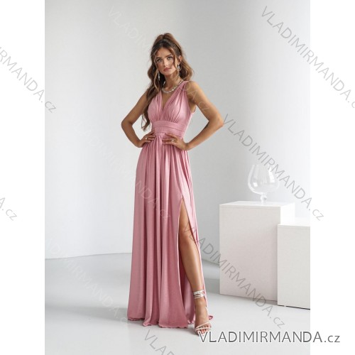 Langes, elegantes Damenkleid mit breiten Trägern (SL) FRENCH FASHION FMPEL23VELVET pink 34