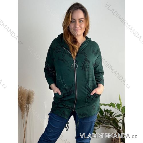 Damen-Langarm-Hoodie mit schwachem Reißverschluss (L/XL/2XL, EINE GRÖSSE) ITALIAN FASHION IMB22181  Smaragdgrün