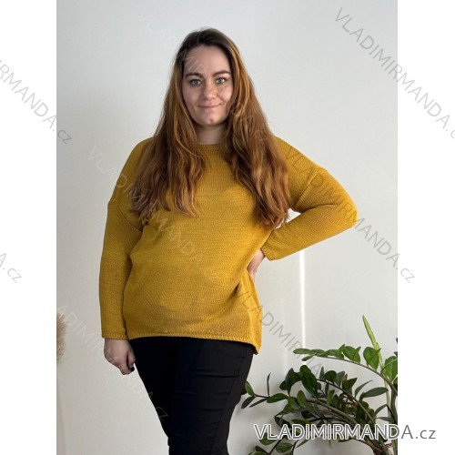 Strickpullover mit Anhänger Langarm Damen (L/XL/2XL ONE SIZE) ITALIAN FASHION IM423590  žlutá hořčicová