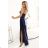 483-6 DIANE satin long dress with leg slit - navy blue color