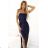 483-6 DIANE satin long dress with leg slit - navy blue color