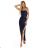 483-6 DIANE satin long dress with leg slit - navy blue color