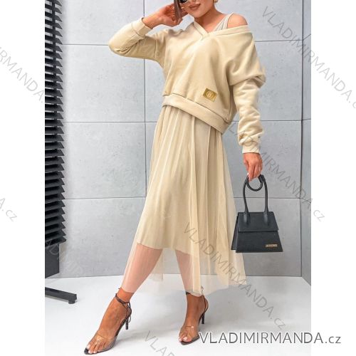 Langes Kleid mit Sweatshirt Langarm Damen (S/M/L Einheitsgröße) ITALIAN FASHION IMWGB25011