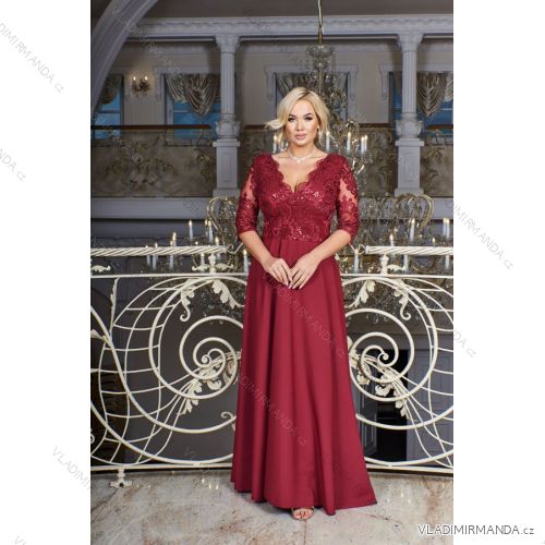 Damen Plus Size (42-46) langes elegantes ärmelloses Partykleid POLISH FASHION PMLBC23265-10 Wein 52