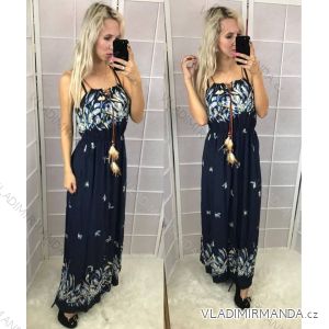 Kleid ärmellose lange Sommerfedern (uni sl) ITALIENISCHE Mode IM918308