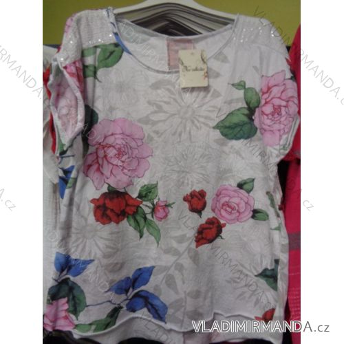 Tunika Kurzarm Damen Blumen (uni sl) NEUE KOLLEKTION ITALIENISCHE Mode IM818102
