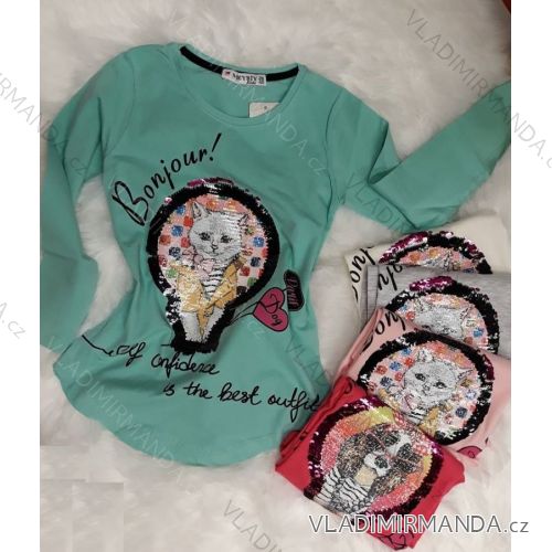 T-Shirt Langarm mit Pailletten Baby Teenager Mädchen (128-146) ITALIENISCHE JUNGE FRAU IMM2184863
