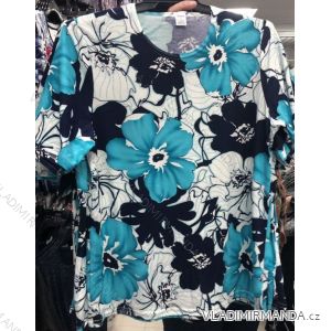 T-Shirt Kurzarm Damen übergroße blaue Blumen (L-4XL) GOSIA POLISH MODA PM119122
