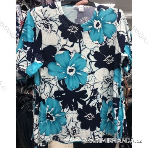 T-Shirt Kurzarm Damen übergroße blaue Blumen (L-4XL) GOSIA POLISH MODA PM119122
