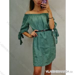 Leinen Sommer Kurzarm Leinen Kleid (uni s / m) ITALIENISCHE MODE IM519435
