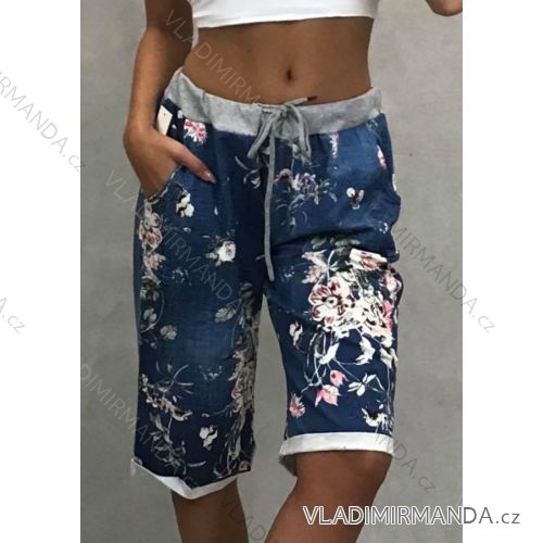 Jogginghose 3/4 Shorts Sommer Damen Blumen (uni L / XL) ITALIENISCHE MODE IMB20052