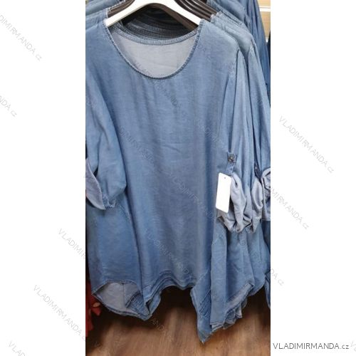 Damen Tunika 3/4 Ärmel Denim Übergröße (uni xl-2xl) ITALIENISCHE MODE IM1219084
