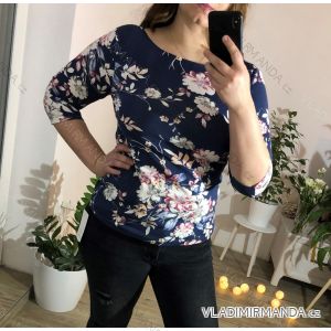 T-Shirt mit 3/4 Ärmeln Blumen Frauen (Uni L-XL) Italienische Mode IM519071XL