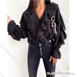 Tunika Bluse mit Rüschen Langarm Damen (UNI S-M) ITALIENISCHE MODE IMW20A28
