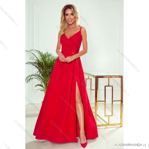 299-1 CHIARA elegantes Maxikleid mit Riemen - rot
