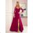 309-1 AMBER elegant lace long dress with a neckline - Burgundy color