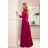 309-1 AMBER elegant lace long dress with a neckline - Burgundy color