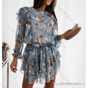 Sommer Langarm Blumenkleid mit Rüschen Frauen (UNI S / L) ITALIENISCHE MODE IMK20154