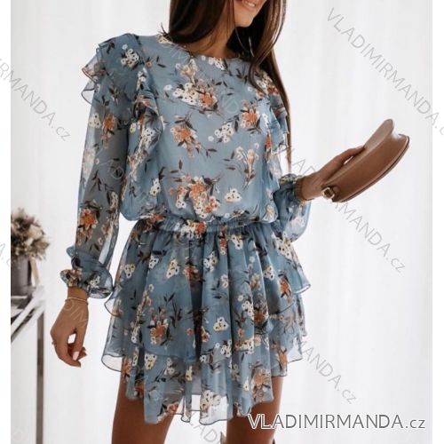 Sommer Langarm Blumenkleid mit Rüschen Frauen (UNI S / L) ITALIENISCHE MODE IMK20154