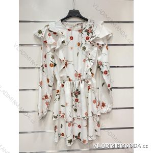 Sommer Langarm Blumenkleid mit Rüschen Frauen (UNI S / L) ITALIENISCHE MODE IMK20154