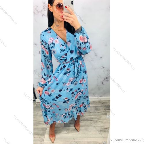 Sommer Langarm Blumenkleid mit Rüschen Frauen (UNI S / L) ITALIENISCHE MODE IMK20154