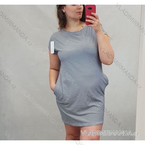 Klassisches Kurzarmkleid Damenstreifen (Uni L / XL) ITALIAN FASHION IM520034 L / XL kleine Streifen - blau-weiß