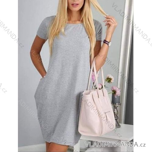 Kurzarm Kleid klassisch mit Taschen (uni s-l) ITALIAN FASHION IM120003