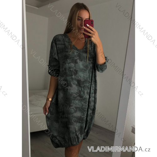 Damen Langarm Oversized Camouflage Kleid (xl / 3xl ONE SIZE) ITALIAN FASHION IMWA21014