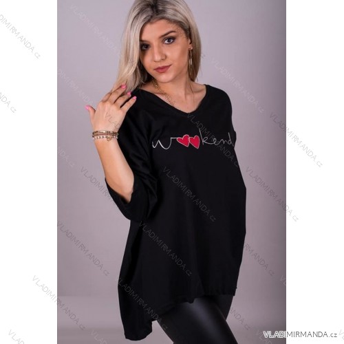 Šaty dlouhé 3/4 dlouhý rukáv dámské (2XL/3XL ONE SIZE) ITALSKÁ MÓDA IMLI21002 2XL/3XL/4XL one size schwarz