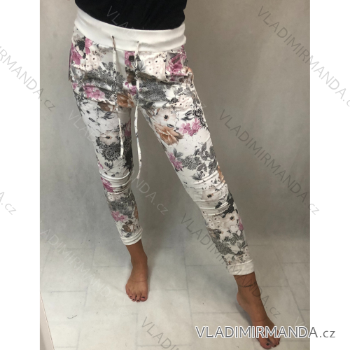 Tepláky slabé dámské květy (uni s / m) ITALSKÁ MÓDA IM521047/DR weiß S / M