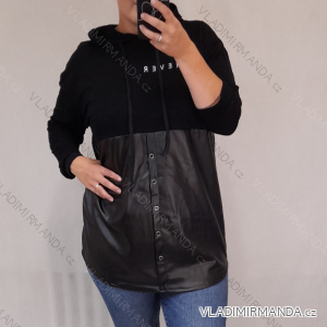 Damen Oversize Kapuzen Langarm Kapuzen Kunstleder (XL / 2XL ONE SIZE) ITALIAN FASHION IMW21047