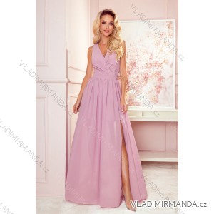 362-3 JUSTINE Langes Kleid mit Ausschnitt und Krawatte - dirty pink