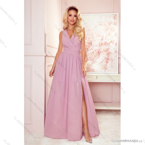 362-3 JUSTINE Langes Kleid mit Ausschnitt und Krawatte - dirty pink