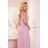 362-3 JUSTINE Langes Kleid mit Ausschnitt und Krawatte - dirty pink