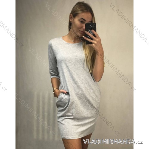 Kleid mit 3/4 Ärmeltasche für Damen (uni sl) ITALIAN Fashion IM3181746 S / L grau