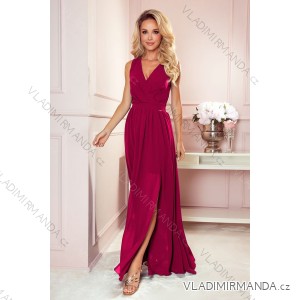 362-5 JUSTINE Langes Kleid mit Ausschnitt und Krawatte - Farbe Burgund