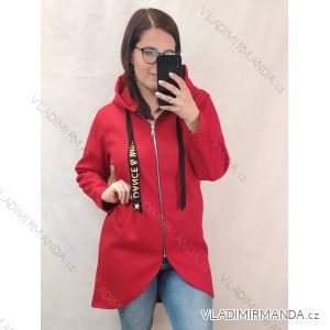 Kabát flaušový dlouhý rukáv na zip s kapucí dámský nadrozměr (2XL/3XLONE SIZE) ITALSKÁ MÓDA IMD211123