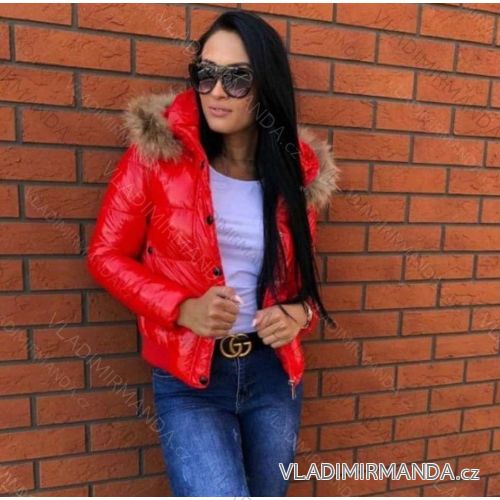 Jacke Winter gesteppt glänzend mit Fell Frauen (s-xl) ITALIENISCHE MODE IM619745