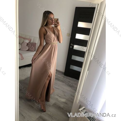 Šaty elegantní společenské dlouhé na ramínka dámské zdobený pásek (S/M/L ONE SIZE) ITALSKá MóDA IMM2252228FS