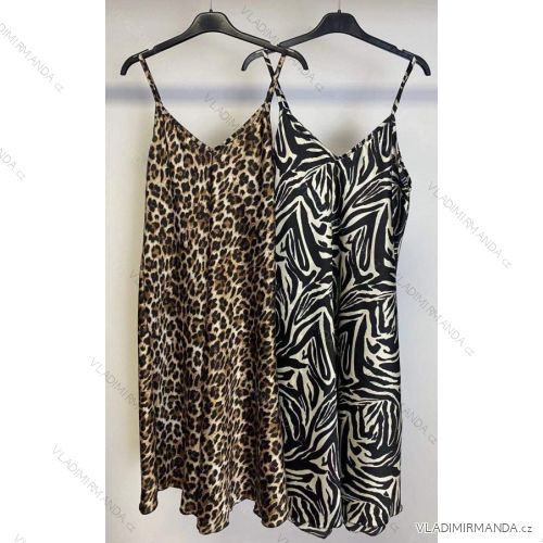 Sommerkleid aus Satin mit Trägern Damen Leopard (S / M ONE SIZE) ITALIAN FASHION IMM22933