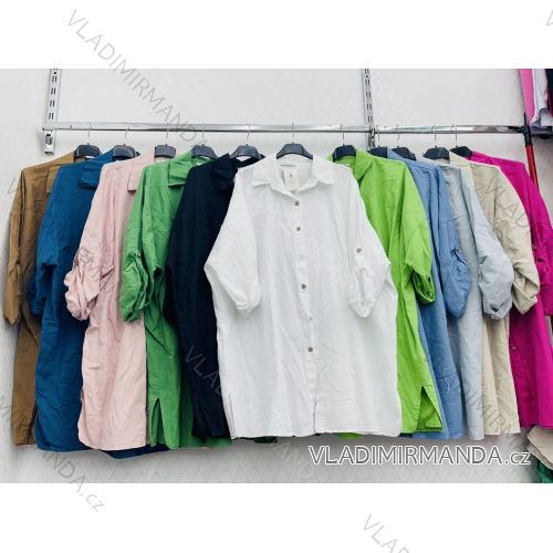Übergroßes 3/4-Langarmhemd aus Leinen für Damen (L/XL/2XL ONE SIZE) ITALIAN FASHION IMWC222985